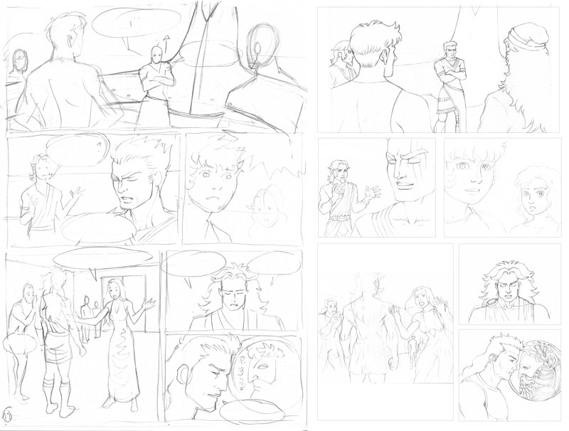 page 12 des Cycles d'Ouranos par ReginHart - storyboard et dessins préparatoires.